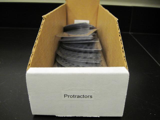 Box of transparent protractors
